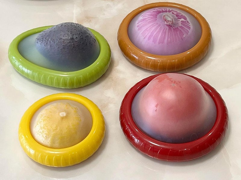 IQS ENTERPRISE 4PCS Fruit Vegetable Shaped Storage Set Reusable Savers Boxes Container for Refrigerator Keeping Food Fresh Set for Fridge Onion Storage Container Avocado keeper Tomato Saver and Lemon holder - Image 2