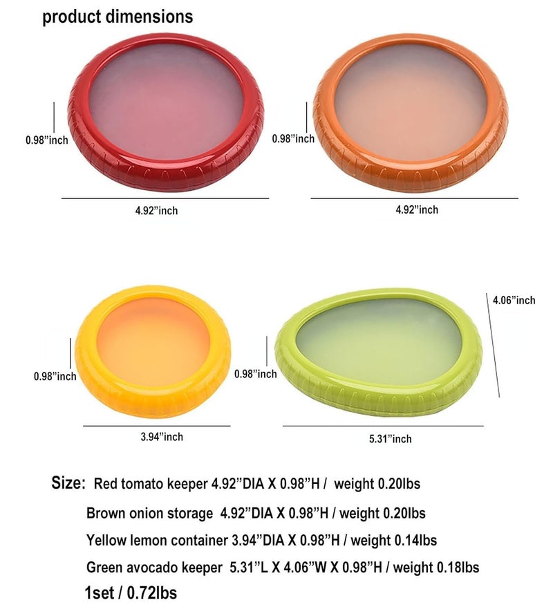 IQS ENTERPRISE 4PCS Fruit Vegetable Shaped Storage Set Reusable Savers Boxes Container for Refrigerator Keeping Food Fresh Set for Fridge Onion Storage Container Avocado keeper Tomato Saver and Lemon holder - Image 4