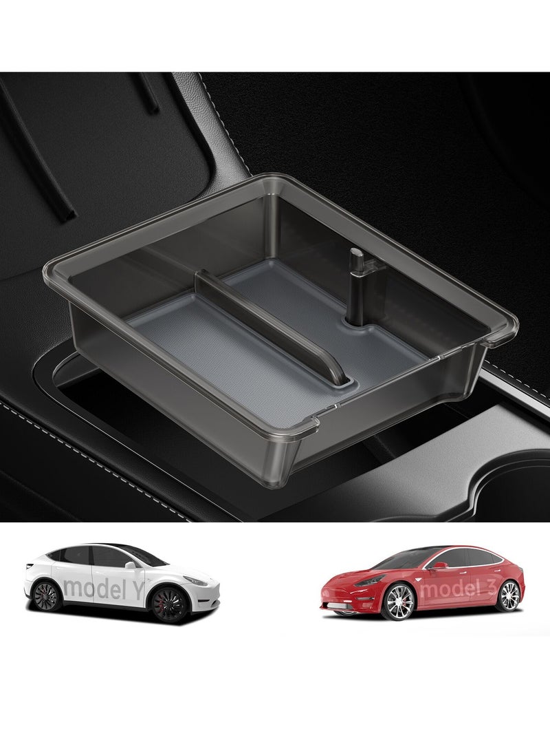 Zikra Center Console Organizer for Tesla Model Y/3 - Tidy Tray, Built-in Silicone Pads, Smooth Slide Technology, Light Translucent Design, Accessories for 2021/2022/2023 - Image 1