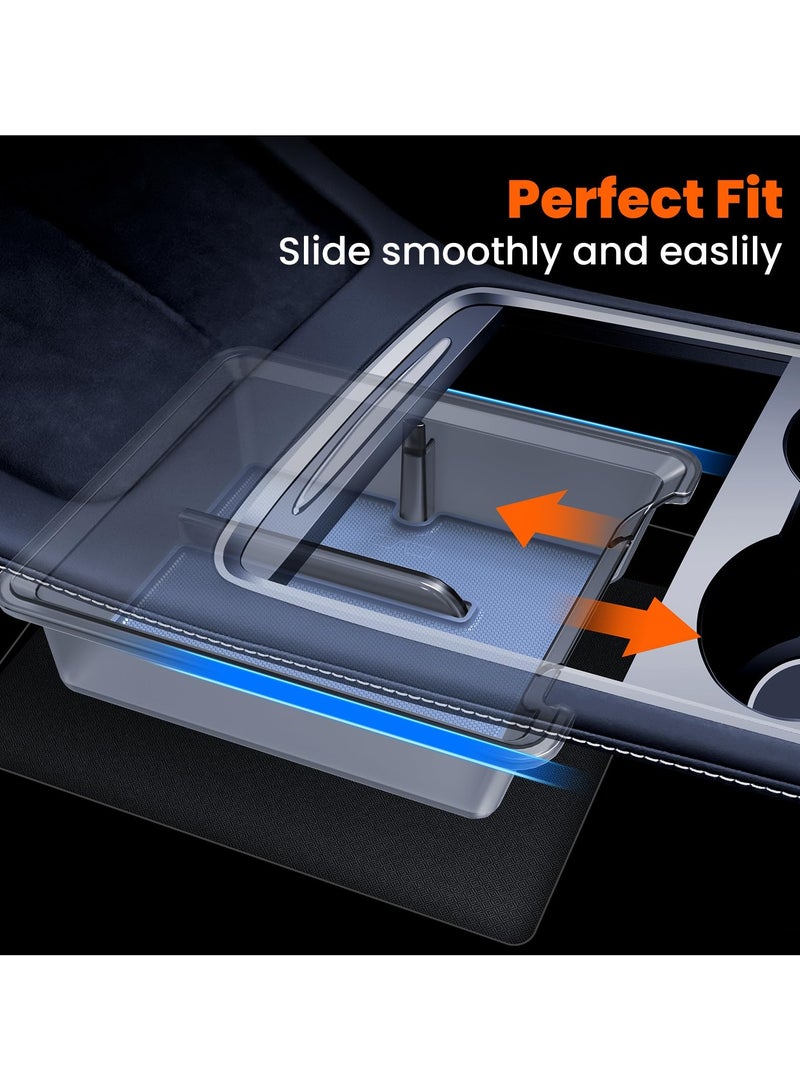 Zikra Center Console Organizer for Tesla Model Y/3 - Tidy Tray, Built-in Silicone Pads, Smooth Slide Technology, Light Translucent Design, Accessories for 2021/2022/2023 - Image 5