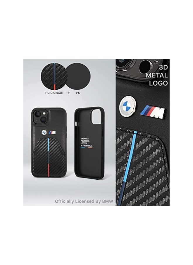 CG MOBILE - Bmw M Collection Quilted Pu Carbon Case With Hot Stamped Tricolor Stripe And Metal Logos For Iphone 14 Max Black - Image 1