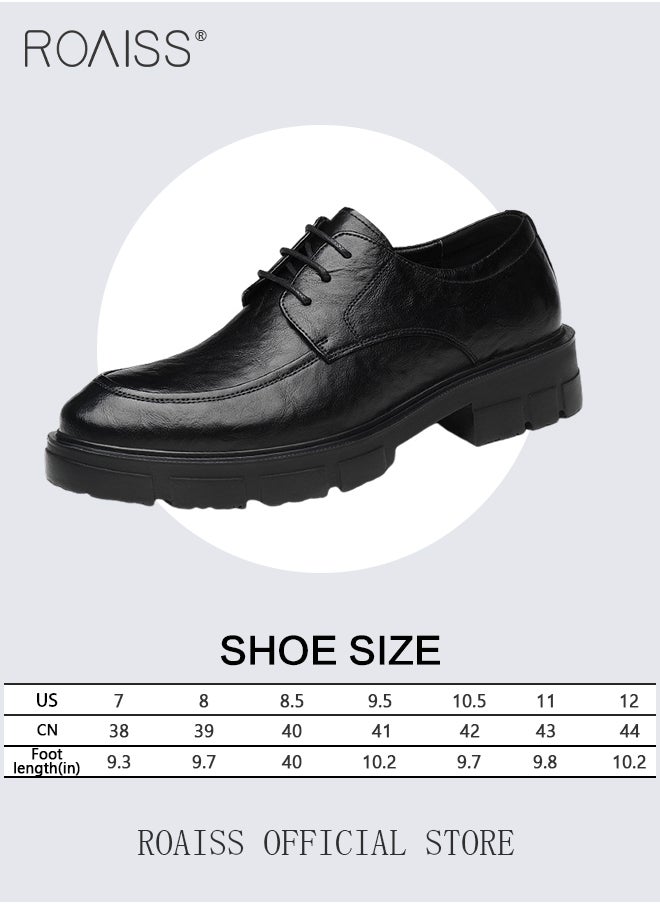 roaiss - Formal Business Leather Shoes for Men Round Toe Low Top Lace up Front Anti Slip Height Increasing Shoes Mens Burnished Premium Textured Soft Sole Comfort Wedding Groom Shoes - Image 1