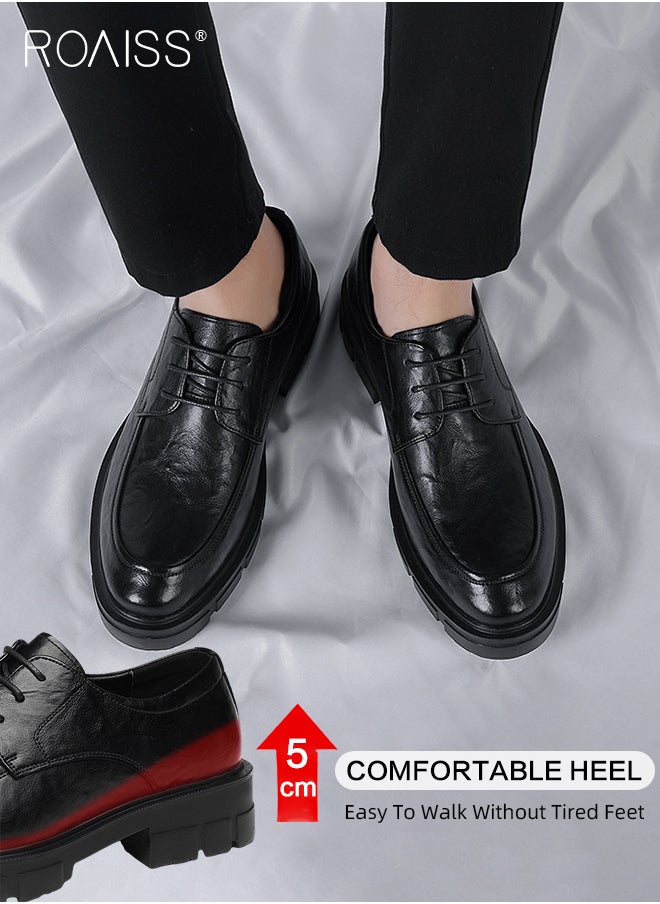 roaiss - Formal Business Leather Shoes for Men Round Toe Low Top Lace up Front Anti Slip Height Increasing Shoes Mens Burnished Premium Textured Soft Sole Comfort Wedding Groom Shoes - Image 1