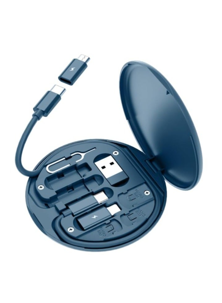 erorex USB Charging Adapter Cable Kit,USB charging cable storage box Conversion Set USB A & Type C to Male Micro/Type C/Lightning, Data Transfer, Card Storage, Tray Eject Pin, Phone Holder (blue) - Image 1