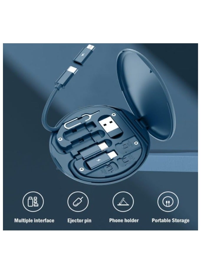 erorex USB Charging Adapter Cable Kit,USB charging cable storage box Conversion Set USB A & Type C to Male Micro/Type C/Lightning, Data Transfer, Card Storage, Tray Eject Pin, Phone Holder (blue) - Image 5