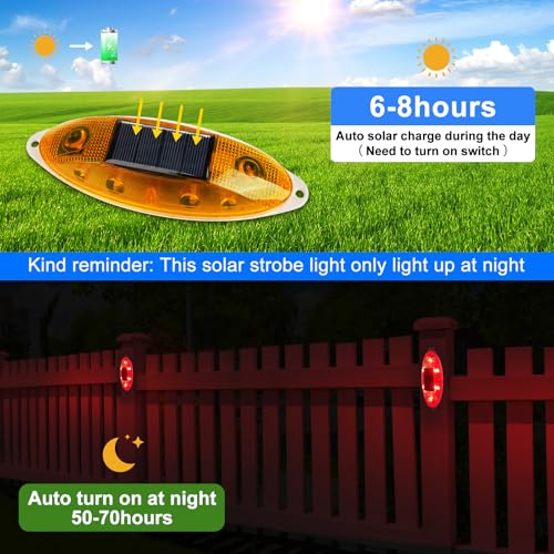 Aolyty Solar Strobe Warning Light Outdoor, Bright Solar Safety Flashing Light 4 Pack Road Signs IP54 Waterproof for Construction Site, Traffic, Dock, Marine, Stop Sign (Red) - Image 2