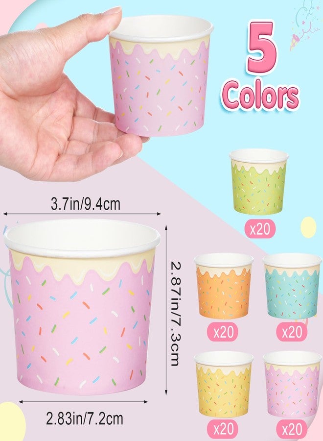 Hallswl 100pcs 11oz Ice Cream Bowls Disposable,Paper Ice Cream Cups,5 Color Sprinkles Food Containers for Dessert Snack Frozen Yogurt Soup and Summer Birthday Party Supplies - Image 2
