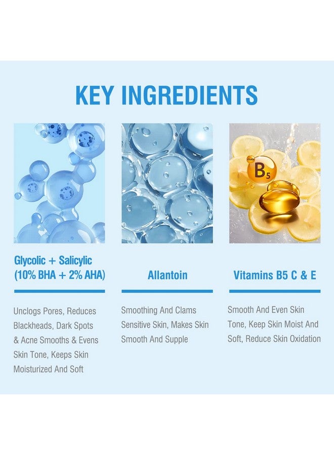 10% Glycolic Acid + 2% Salicylic Acid Peel Pads Bacheri Resurfacing Pads For Face With Vitamins B5 C & E Allantoin Exfoliating Facial Peel For Dark Spots Blackhead Acne 55 Pads