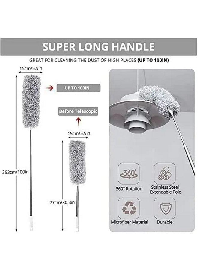 Hallstatt 2025 Upgraded Long Handle Microfiber Feather Fan Ceiling Duster for Dust Cleaning with extendable Pole 100 Inch with Anti Scratch Bendable Brush for Cleaning High roof Cobweb Stick | Grey - Image 2
