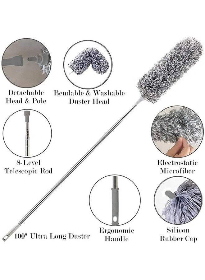 Hallstatt 2025 Upgraded Long Handle Microfiber Feather Fan Ceiling Duster for Dust Cleaning with extendable Pole 100 Inch with Anti Scratch Bendable Brush for Cleaning High roof Cobweb Stick | Grey - Image 5