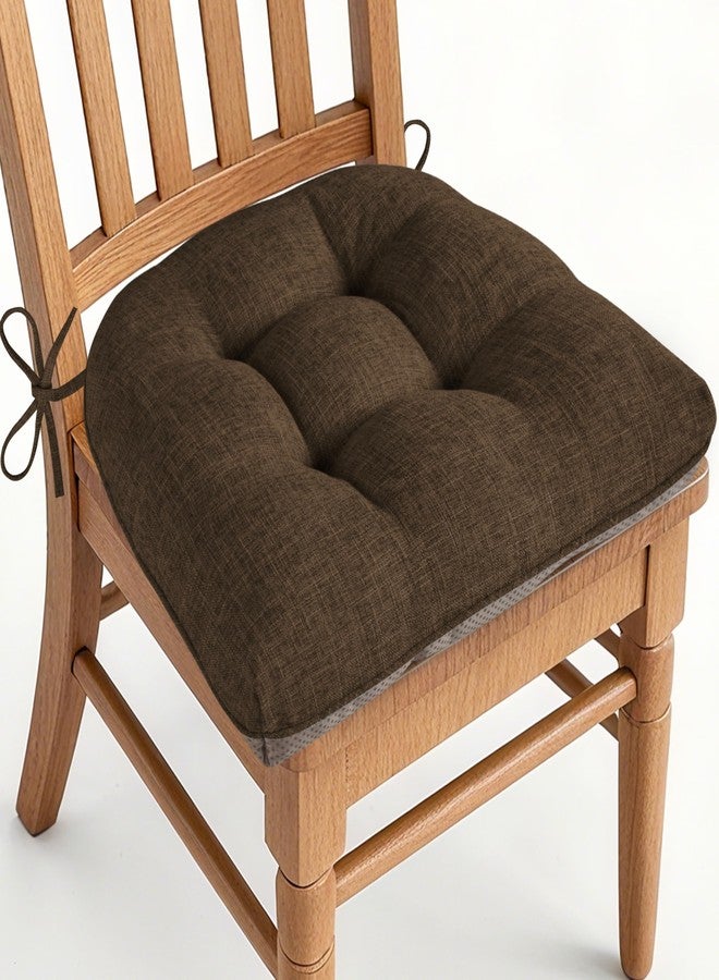 AddGrace Chair Cushions for Dining Chairs Set of 1 Kitchen Seat Cushions with Ties and Non Slip Backing Tufted Indoor Seat Pad for Kitchen Dining Room 18" x 17" x 3" Coffee - Image 1