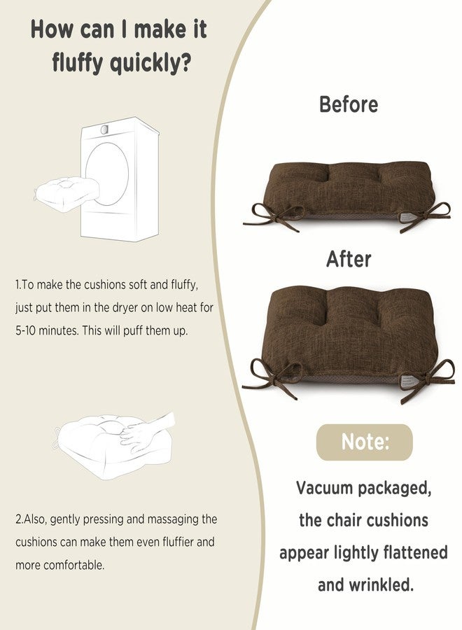 AddGrace Chair Cushions for Dining Chairs Set of 1 Kitchen Seat Cushions with Ties and Non Slip Backing Tufted Indoor Seat Pad for Kitchen Dining Room 18" x 17" x 3" Coffee - Image 5