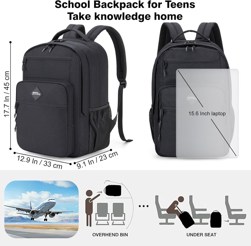 Tzowla School Backpack for Teen Girs and Boys,15.6 Inch Laptop Bookbag for 14-18 Teenage,Lightweight Students Backpacks - Image 3
