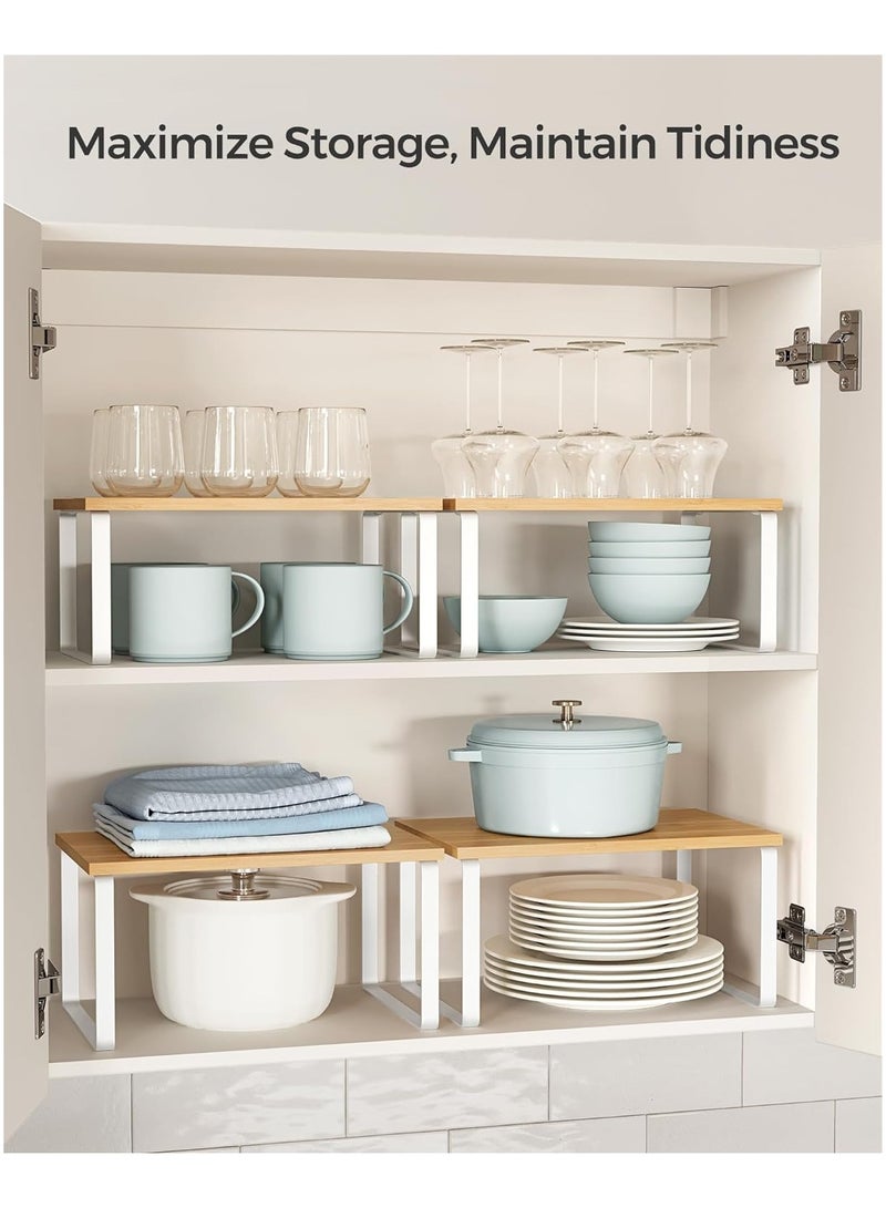 Mahmayi Kitchen Counter Shelves & Storage Rack Design with Metal and Engineered Wood with Stackable and Expandable Features, White and Natural, Set of 2 - Image 3