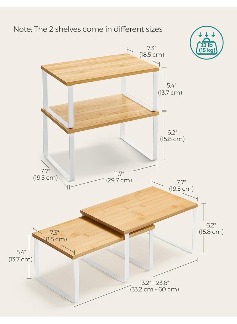 Mahmayi Kitchen Counter Shelves & Storage Rack Design with Metal and Engineered Wood with Stackable and Expandable Features, White and Natural, Set of 2 - Image 2