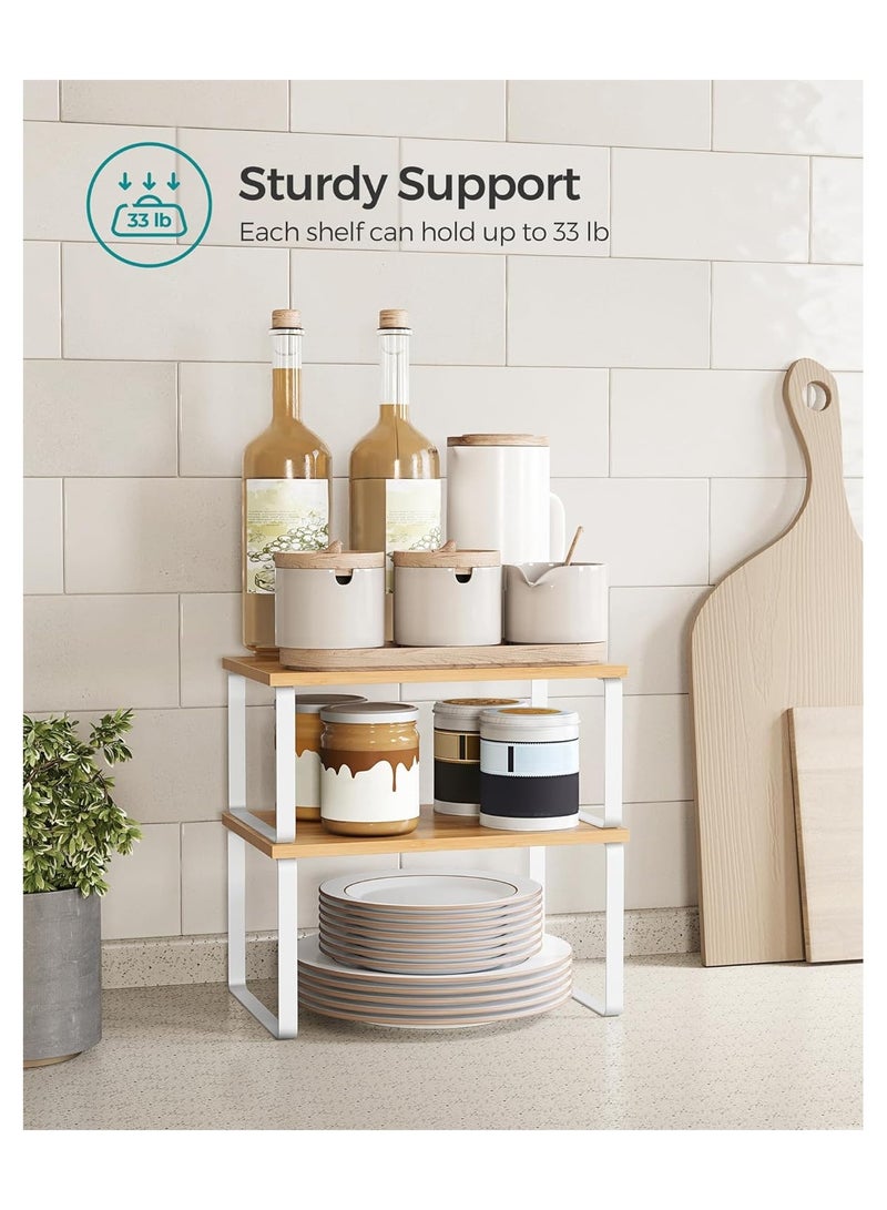 Mahmayi Kitchen Counter Shelves & Storage Rack Design with Metal and Engineered Wood with Stackable and Expandable Features, White and Natural, Set of 2 - Image 4