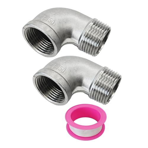 AUXBC 2Pcs 90 Degree Street Elbow, 1" NPT Male x 1" NPT Female, 304 Stainless Steel Pipe Fittings for Water Pipe, Air Pipe, PVC Tube with 1 Tape - Image 1
