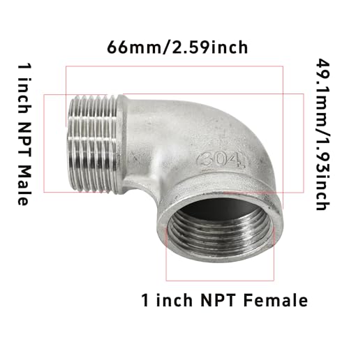 AUXBC 2Pcs 90 Degree Street Elbow, 1" NPT Male x 1" NPT Female, 304 Stainless Steel Pipe Fittings for Water Pipe, Air Pipe, PVC Tube with 1 Tape - Image 2