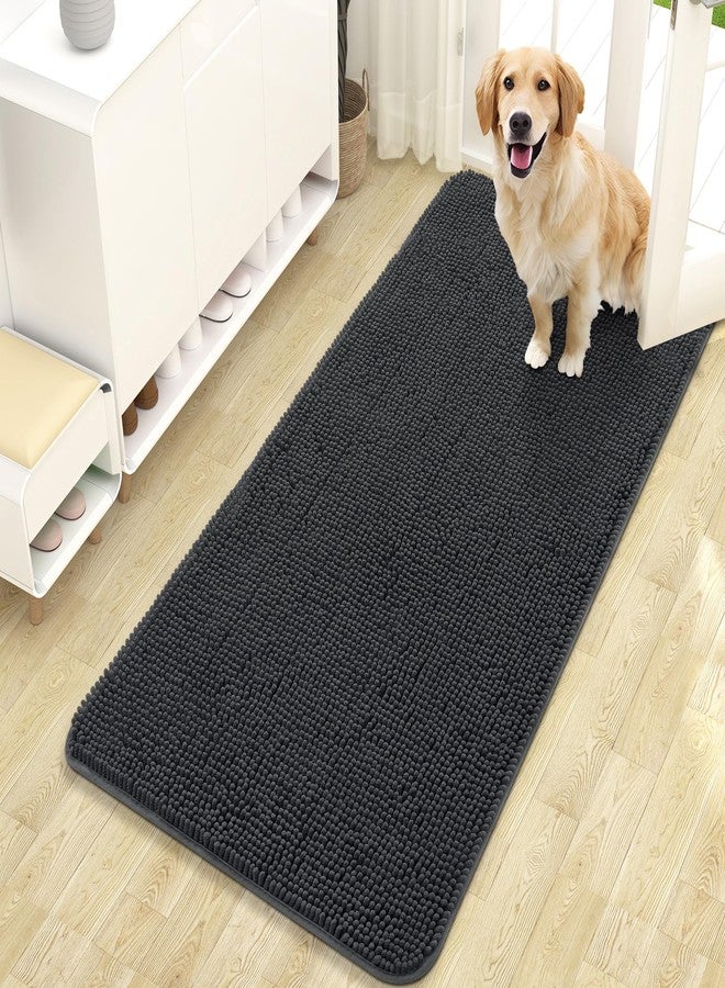OLANLY Dog Door Mat for Muddy Paws, 2' x 3'11" (24 x 47 Inches), Absorbs Moisture and Dirt, Non-Slip Washable Doormat, Quick Dry Chenille Mud Mat for Dogs, Entryway Carpet for Indoor Floors, Dark Grey - Image 1