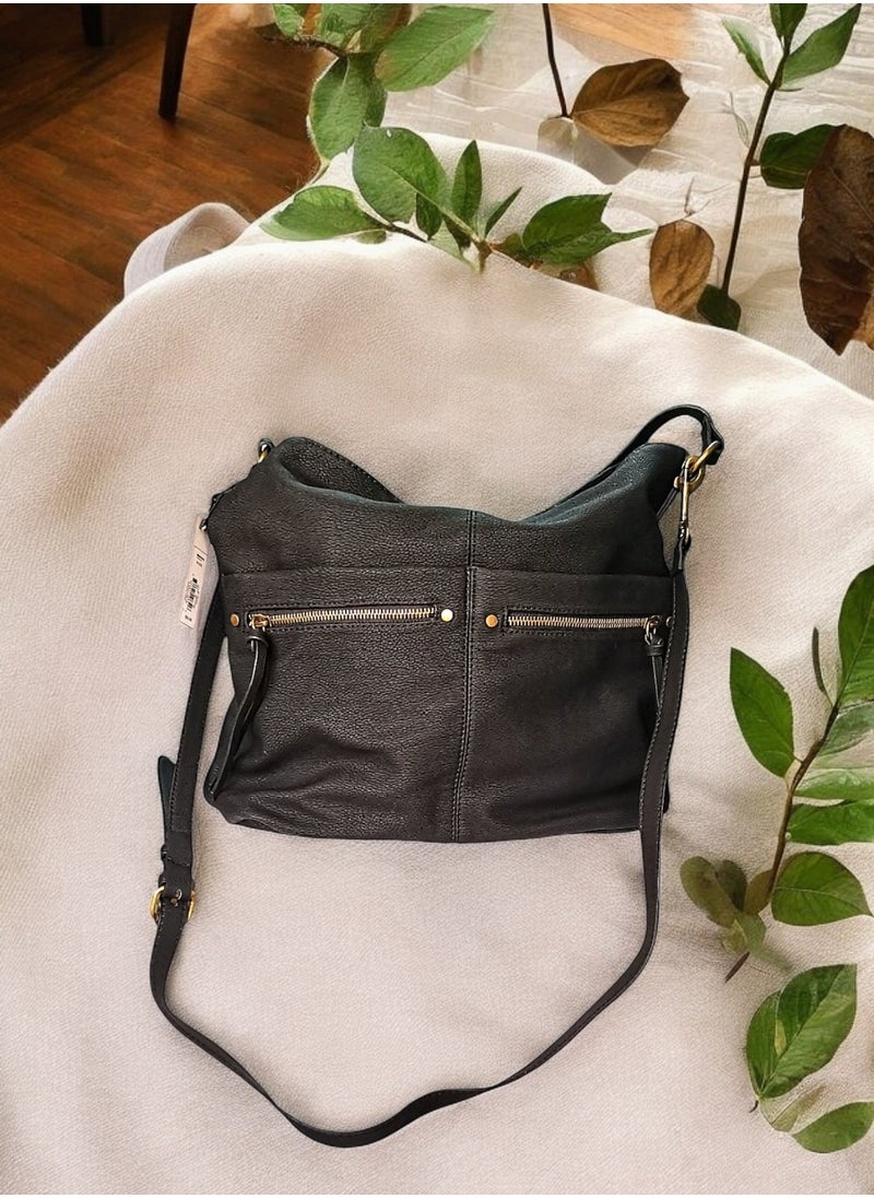 sonoma - Slouchy Black Faux-Leather Shoulder Bag with Removable Adjustable Crossbody Strap 34*30 cm - Image 1