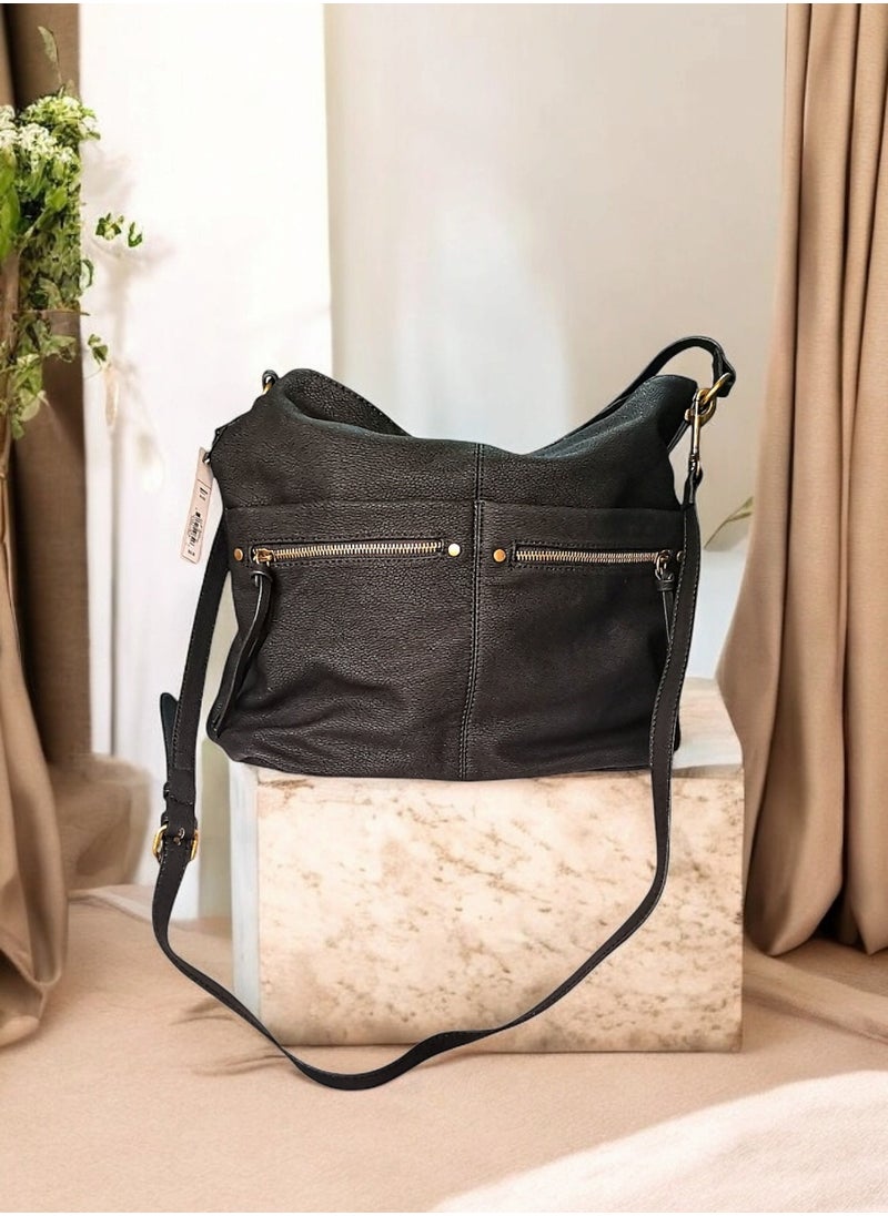 sonoma - Slouchy Black Faux-Leather Shoulder Bag with Removable Adjustable Crossbody Strap 34*30 cm - Image 1