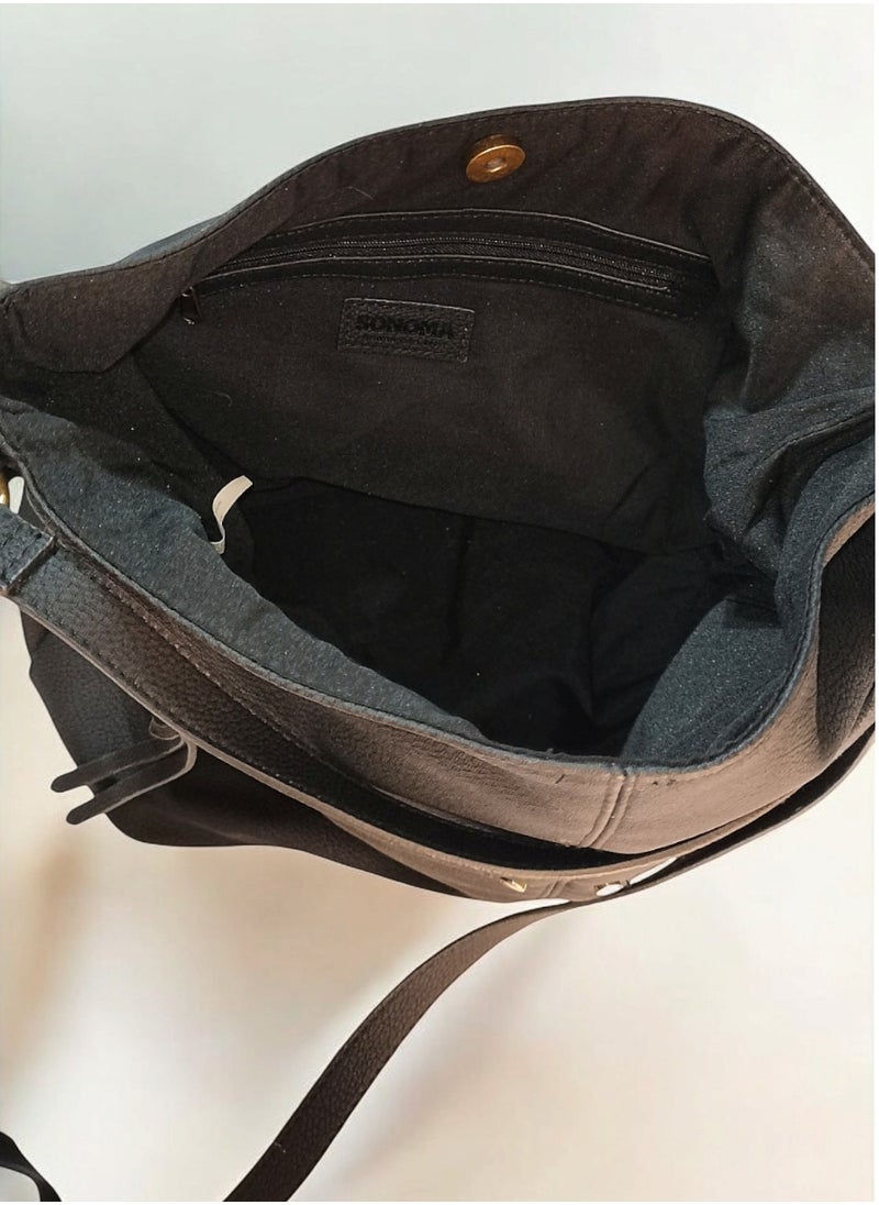 sonoma - Slouchy Black Faux-Leather Shoulder Bag with Removable Adjustable Crossbody Strap 34*30 cm - Image 1