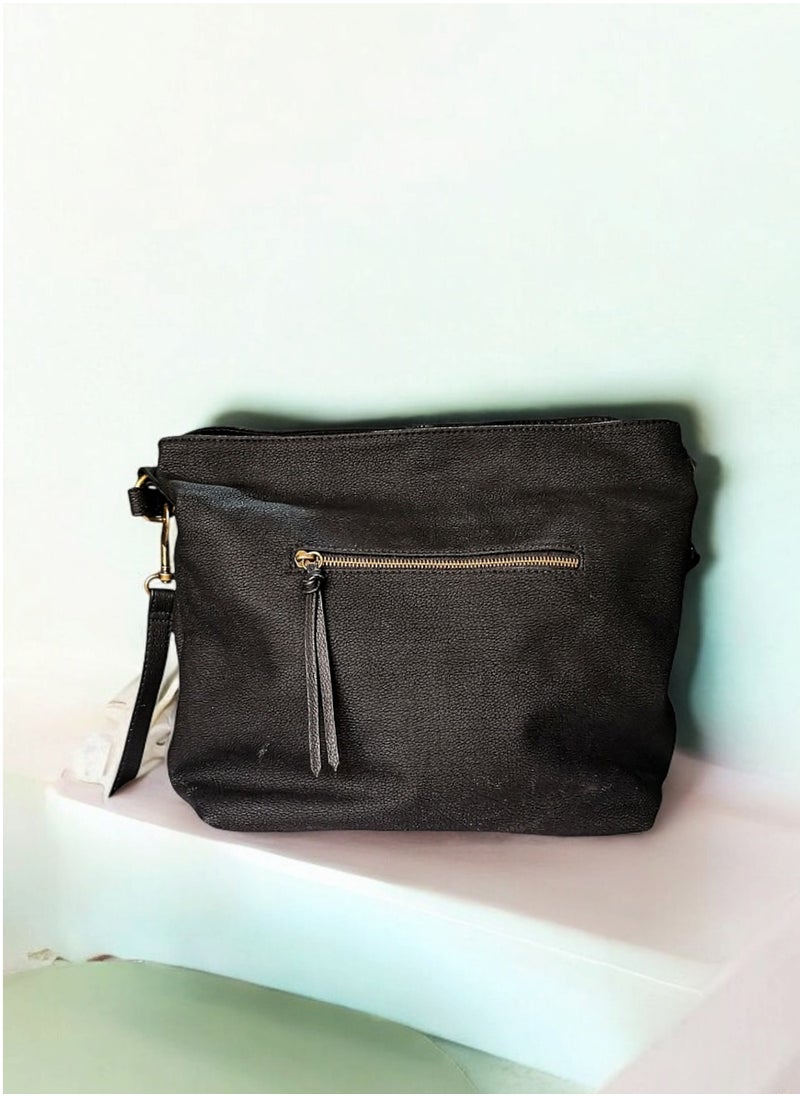 sonoma - Slouchy Black Faux-Leather Shoulder Bag with Removable Adjustable Crossbody Strap 34*30 cm - Image 1