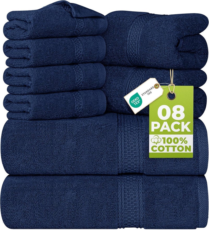 Utopia Towels 8 Piece Towel Set - 2 Bath Towels, 2 Hand Towels and 4 Washcloths Cotton Hotel Quality Super Soft and Highly Absorbent (Navy) - Image 1