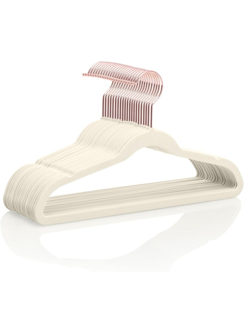 Red Dot Gift® 10-Pack Beige Kids Velvet Hangers 14" Wide with Copper Rose Gold Hooks - Nursery Clothes Hangers Non Slip Toddler Hangers. - Image 1
