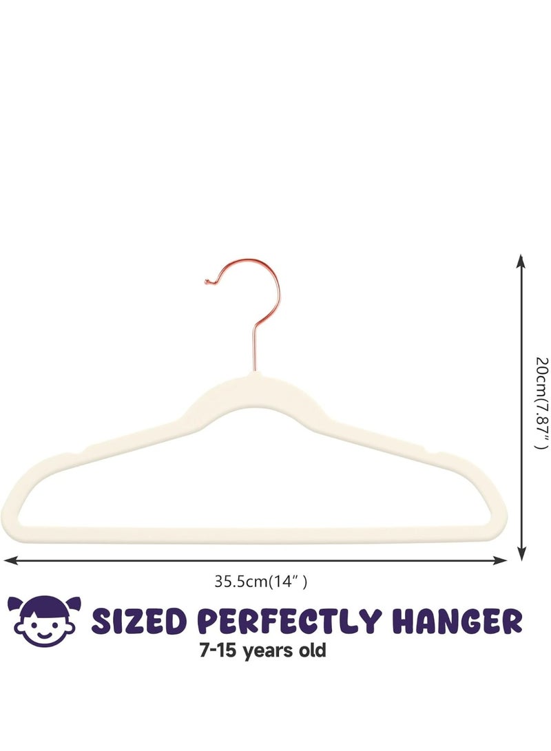 Red Dot Gift® 10-Pack Beige Kids Velvet Hangers 14" Wide with Copper Rose Gold Hooks - Nursery Clothes Hangers Non Slip Toddler Hangers. - Image 2