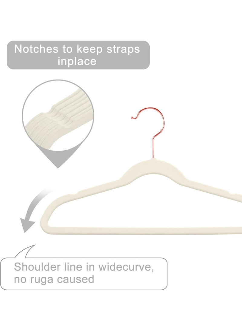 Red Dot Gift® 10-Pack Beige Kids Velvet Hangers 14" Wide with Copper Rose Gold Hooks - Nursery Clothes Hangers Non Slip Toddler Hangers. - Image 3