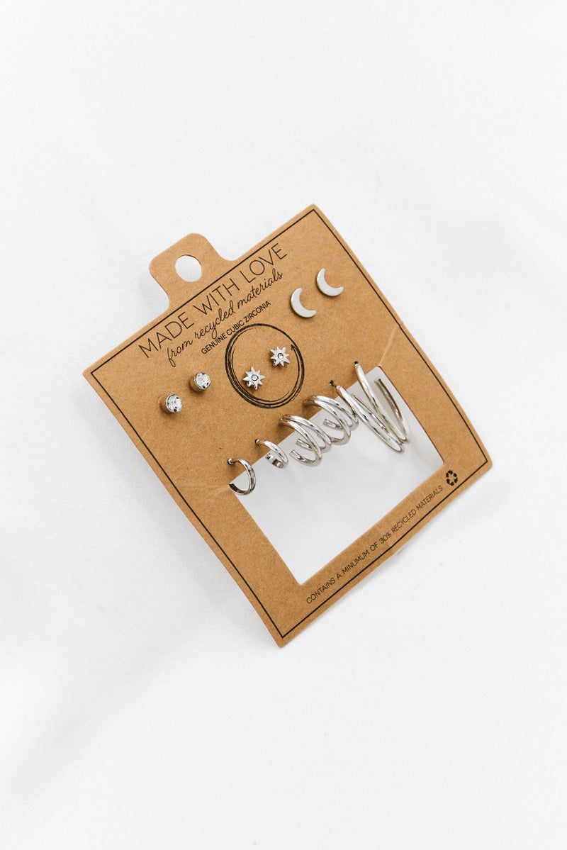 Tanya 6 Piece Stainless Steel Hoop Earring Set, Silver