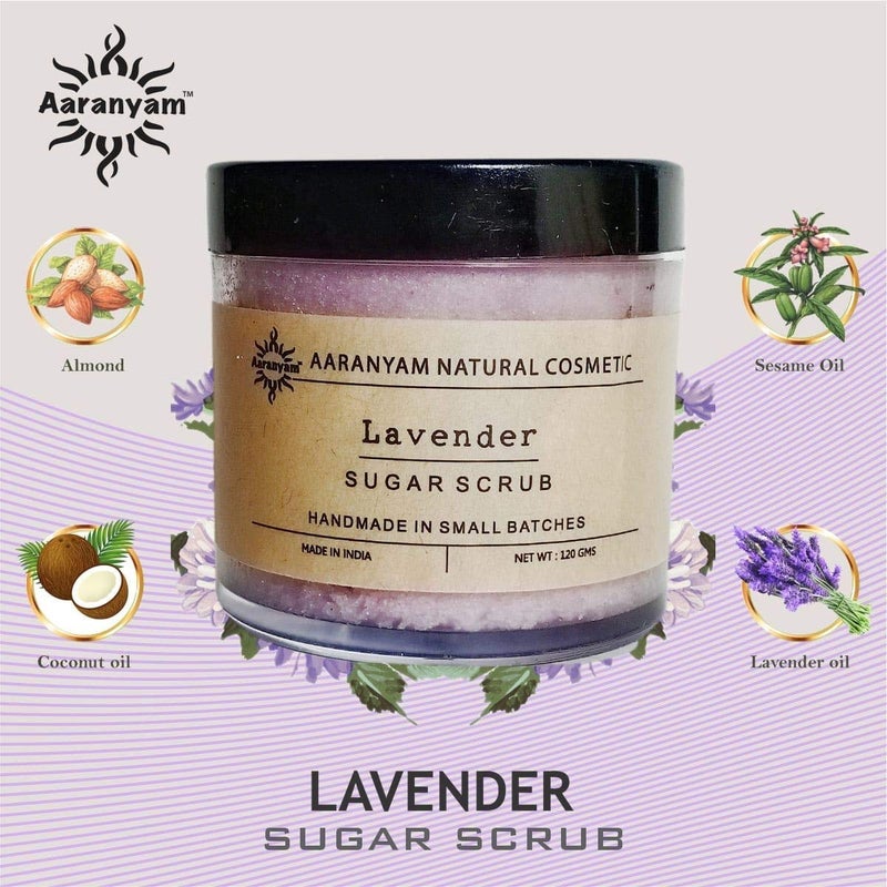 Aaranyam  Lavender Body Sugar Scrub for For Face  Body for Men  Women Revitalizing Tan Removal Scrub  Cleanser Scrub For Deep Exfoliation  Dead Skin Remover Scrub  Blackhead Remover Scrub  Skin Brightening Lightening 120 g - Image 5