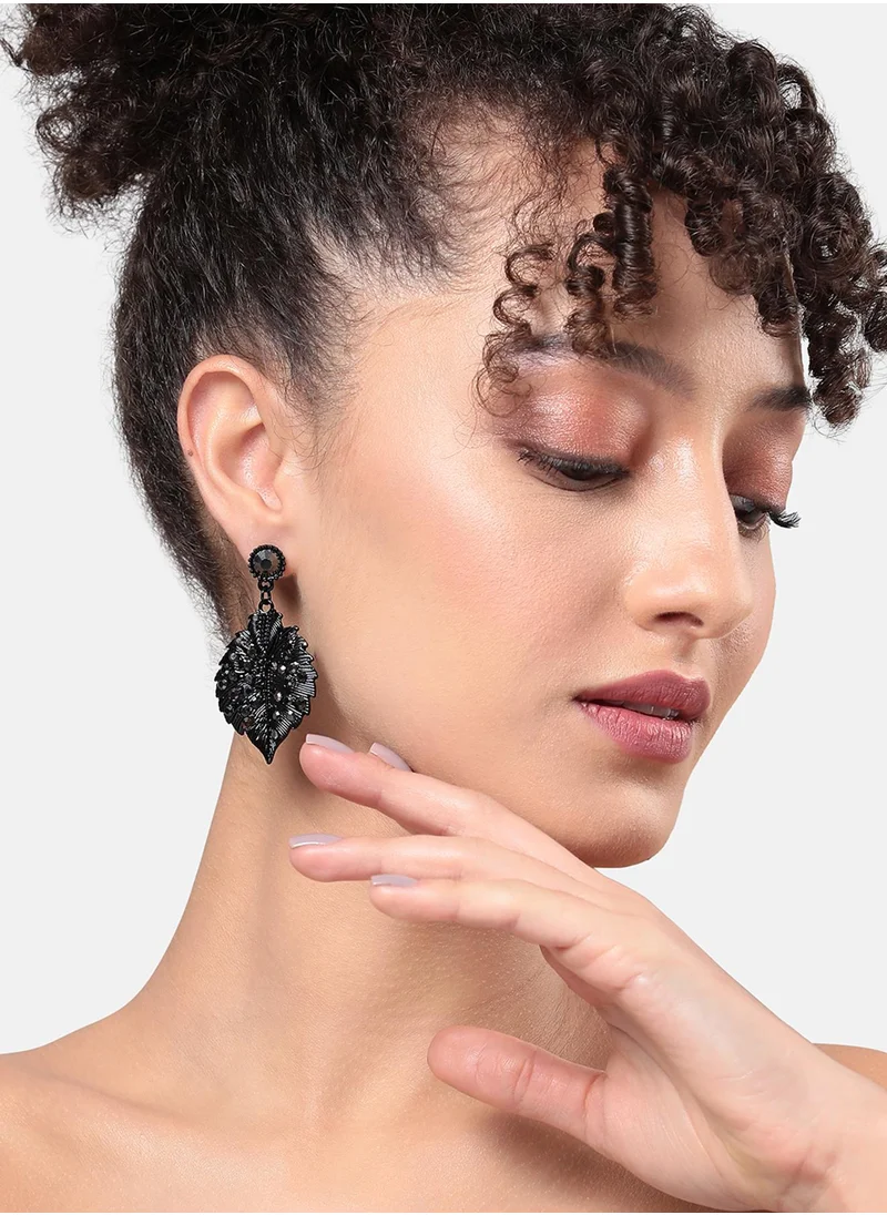 SOHI Embellished Leaf Drop Earrings