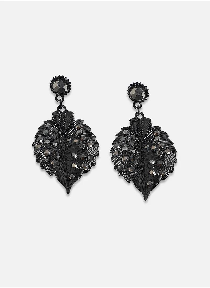 SOHI Embellished Leaf Drop Earrings