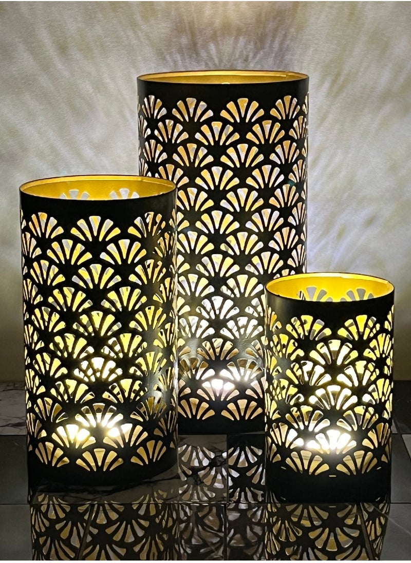 Souq DESIGNS Arabic Candle Holders for Ramadan Lanterns Metal Candle Holder Set of 3 - Home Decor Indoor & Outdoor Use  - Image 3