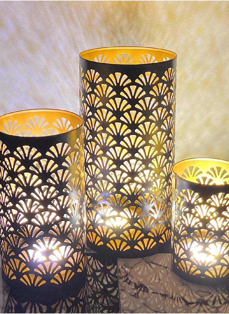 Souq DESIGNS Arabic Candle Holders for Ramadan Lanterns Metal Candle Holder Set of 3 - Home Decor Indoor & Outdoor Use  - Image 5
