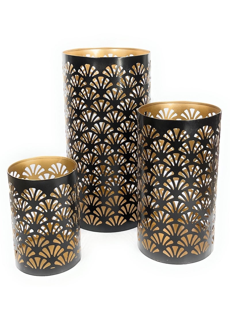 Souq DESIGNS Arabic Candle Holders for Ramadan Lanterns Metal Candle Holder Set of 3 - Home Decor Indoor & Outdoor Use  - Image 4