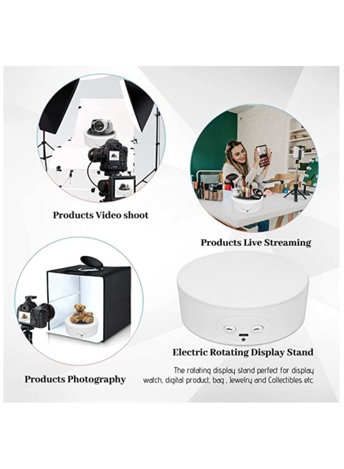 SYOSI Motorized Rotating Display Stand, 360° Electric Photography Turntable Display Stand Automatic Mute Turntable, 5.1 inch/6.6LB Load, for Display Products Photography Jewelry Watch 3D Models (White) - Image 2