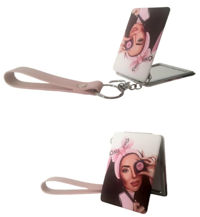 Pocket Cute Compact Mirror with Keychain and 1x2 Magnifying for Makeup Handbags and Travel  - Image 2
