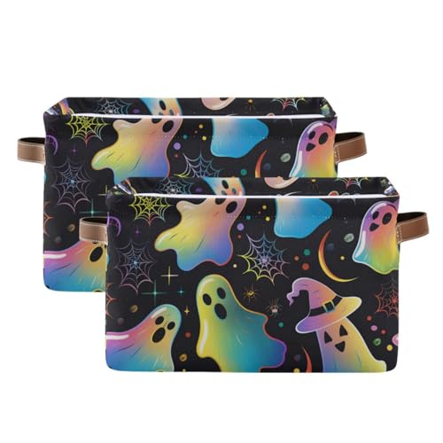 senya Halloween Storage Basket Halloween Colorful Print Foldable Fabric Collapsible Storage Bins Organizer Bag for Storage Clothes - Image 3