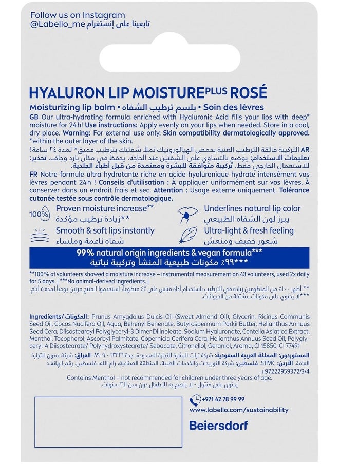 Labello - Labello Lip Balm, Hyaluron Lip Moisture Plus, Sheer Rosé, 5.2g - Image 1