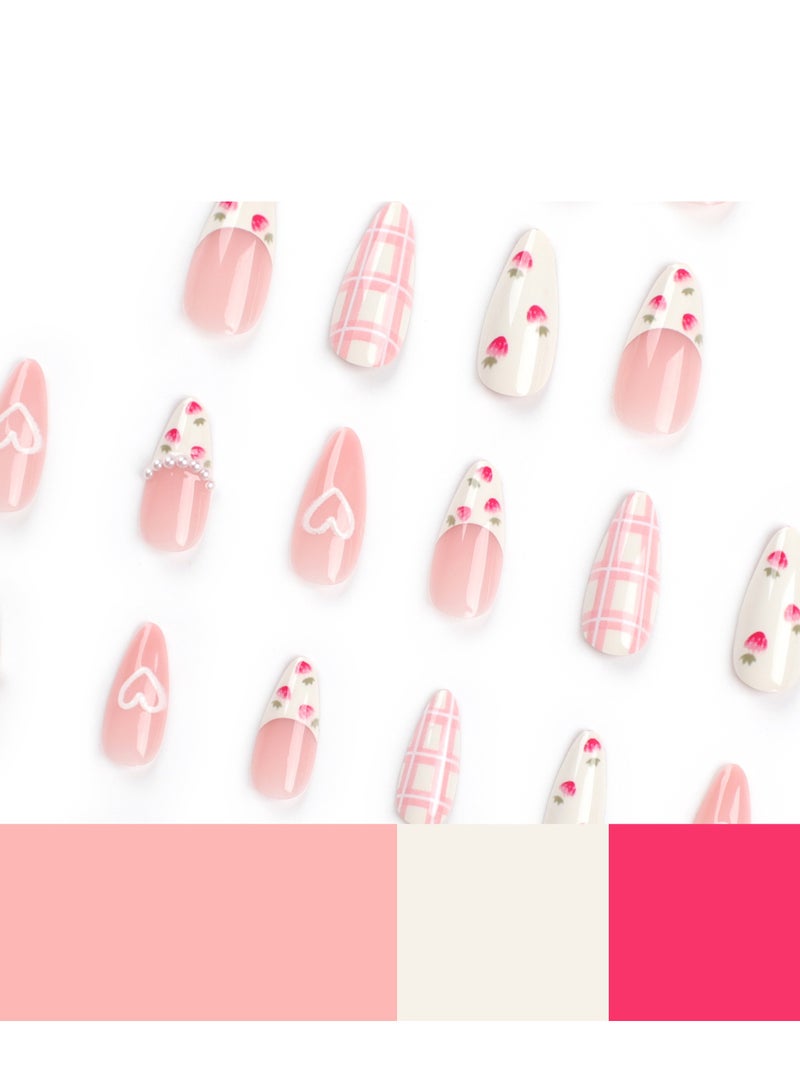 JOSQUEWNN Press On Nails ,24PCS Sweet Girl Vibes Overload! Gentle Strawberry Heart Fake Nail Tips,Wear-on Nail Stickers,Effortlessly Create Exquisite Fingertips.Fake Acrylic Nails With Glue Kit. - Image 2