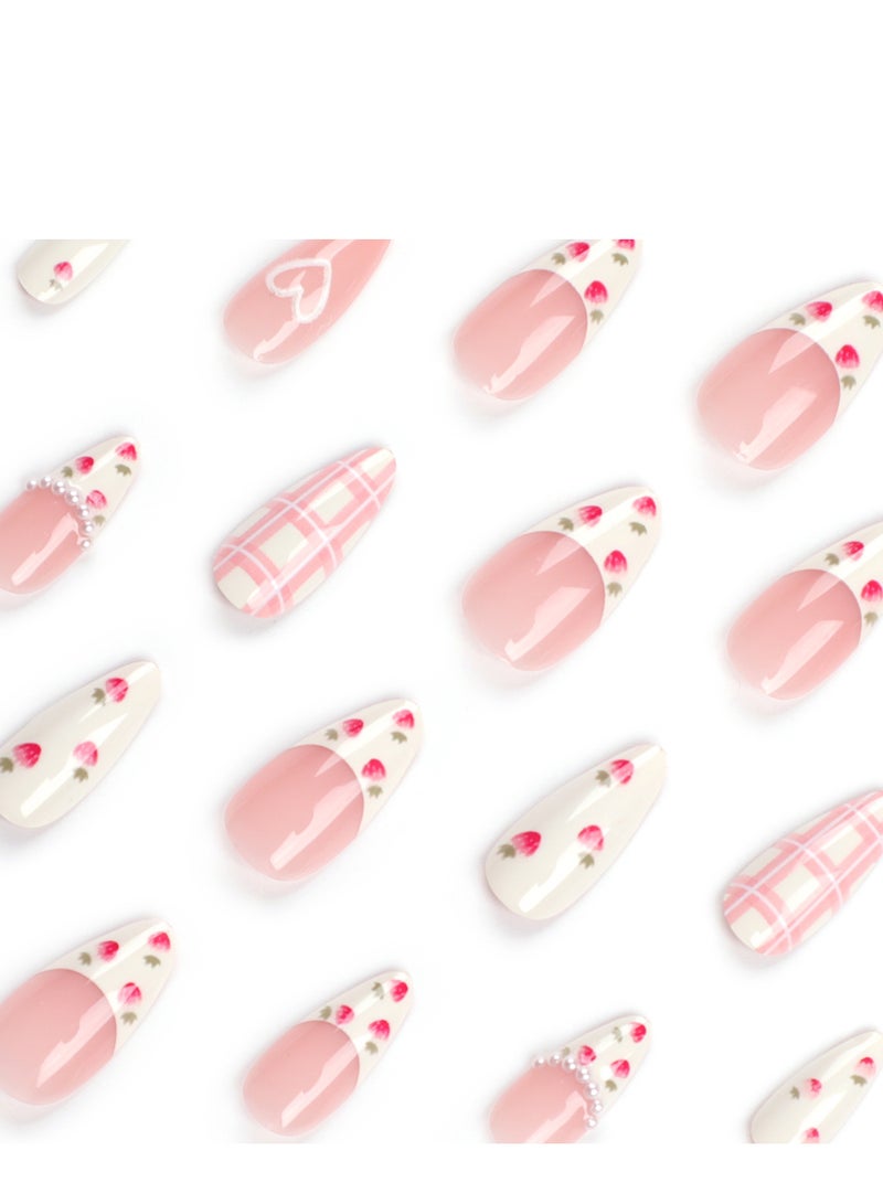 JOSQUEWNN Press On Nails ,24PCS Sweet Girl Vibes Overload! Gentle Strawberry Heart Fake Nail Tips,Wear-on Nail Stickers,Effortlessly Create Exquisite Fingertips.Fake Acrylic Nails With Glue Kit. - Image 5