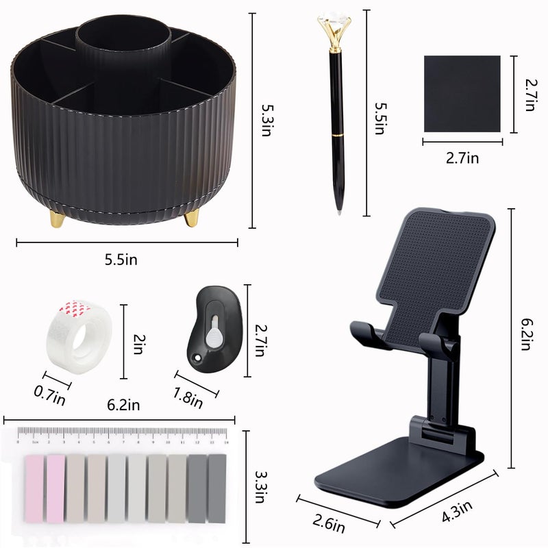 suniya Office Supplies,Desk Accessories,with Stapler,Tape Dispenser,Staple Remover,Scissor,Ballpoint Pen,Sticky Notes,Clear Tape,Staples,Desk Organizer,Phone Stand,Binder,Index Tabs,Best Gift Set(Black) - Image 5