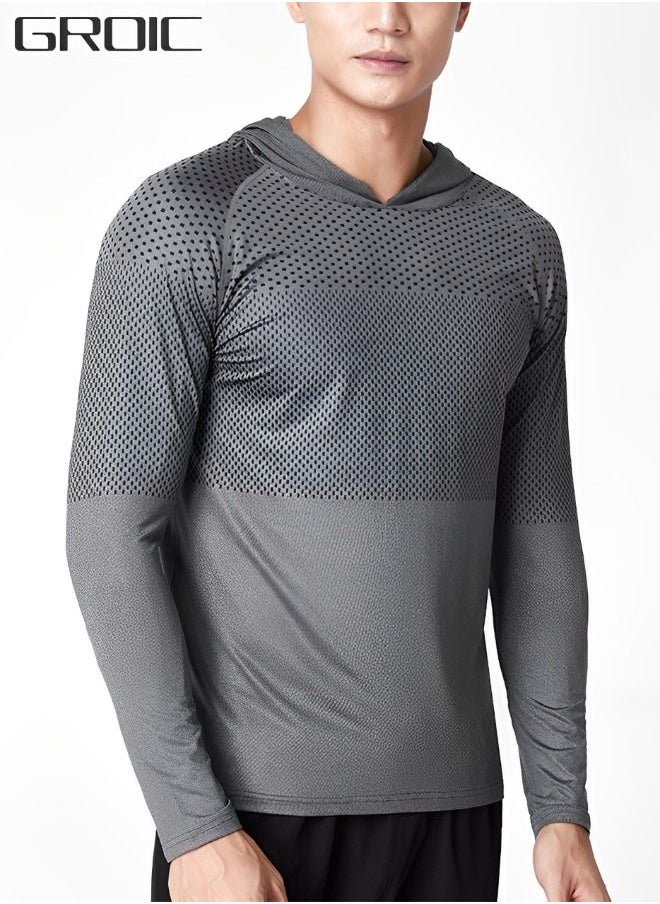GROIC - Men's Sun Protection Long Sleeve T-Shirt Performance Running Shirts with hood,Gym Workout Active Long Sleeve Pullover Lightweight Hoodie Casual Hooded Sweatshirts - Image 1