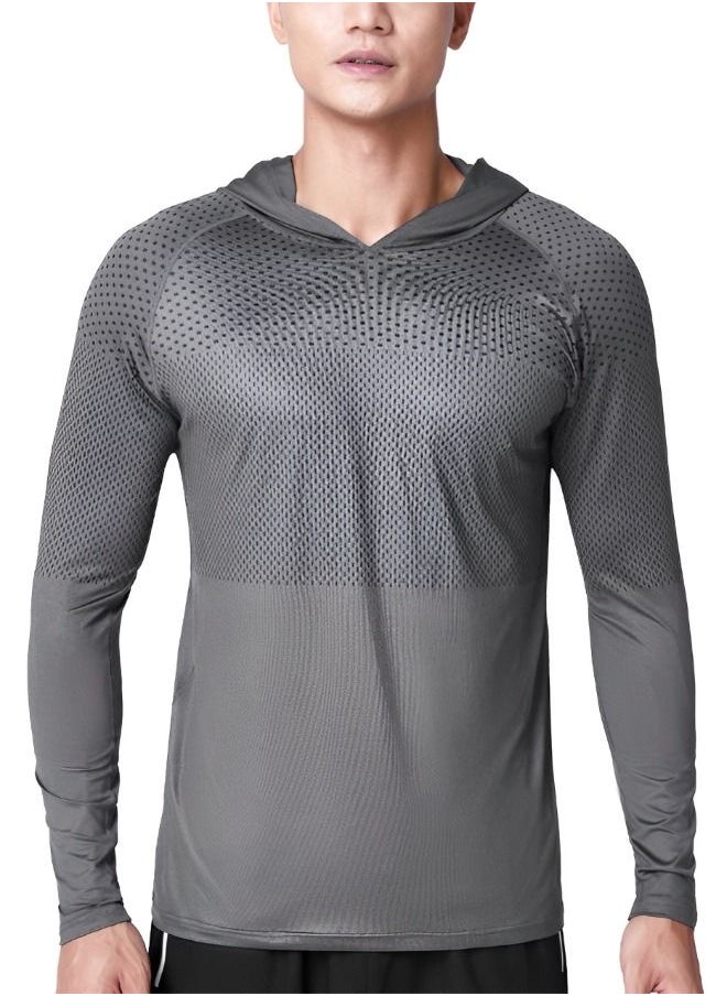 GROIC - Men's Sun Protection Long Sleeve T-Shirt Performance Running Shirts with hood,Gym Workout Active Long Sleeve Pullover Lightweight Hoodie Casual Hooded Sweatshirts - Image 1