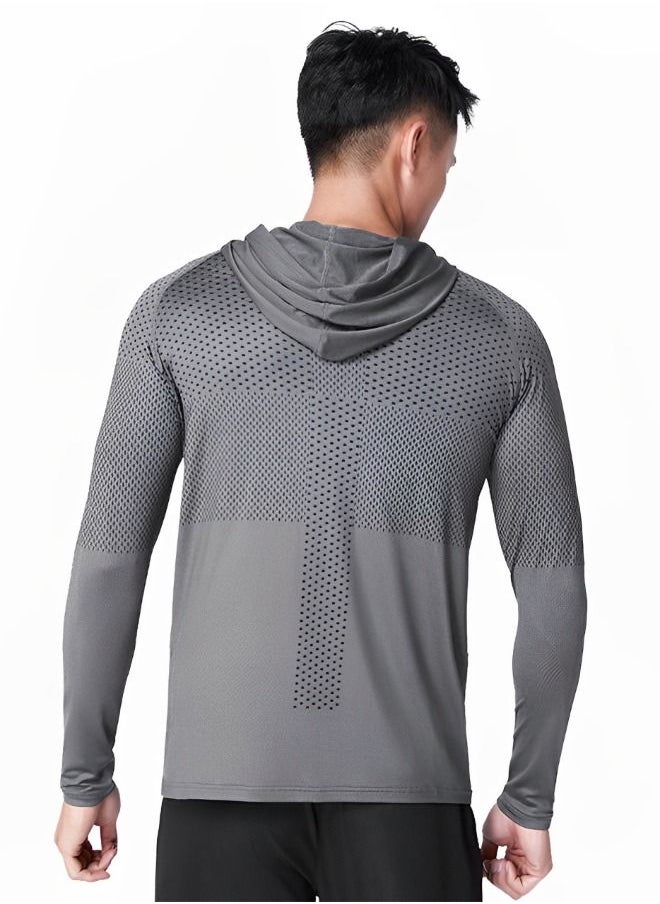 GROIC - Men's Sun Protection Long Sleeve T-Shirt Performance Running Shirts with hood,Gym Workout Active Long Sleeve Pullover Lightweight Hoodie Casual Hooded Sweatshirts - Image 1