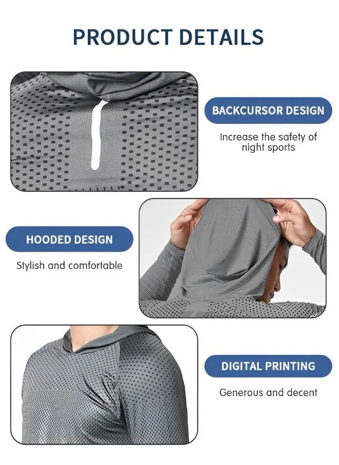 GROIC - Men's Sun Protection Long Sleeve T-Shirt Performance Running Shirts with hood,Gym Workout Active Long Sleeve Pullover Lightweight Hoodie Casual Hooded Sweatshirts - Image 1