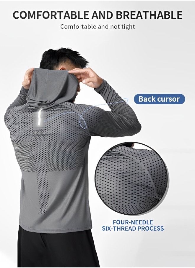 GROIC - Men's Sun Protection Long Sleeve T-Shirt Performance Running Shirts with hood,Gym Workout Active Long Sleeve Pullover Lightweight Hoodie Casual Hooded Sweatshirts - Image 1
